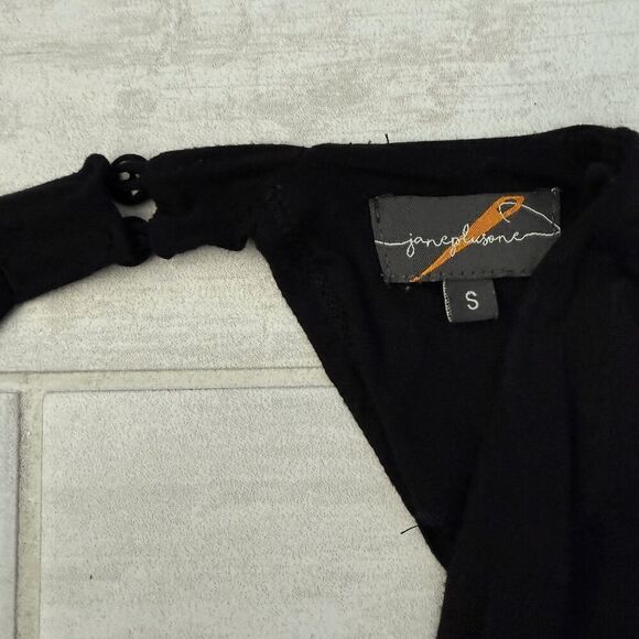 Jane Plus One Bodysuit Deep Plunge Open Back Bat Wings Black Top Button Closure - Picture 5 of 8